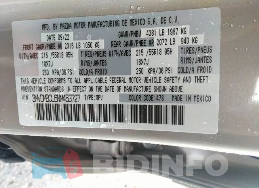 3MVDMBCL6NM453727 Photo# 9