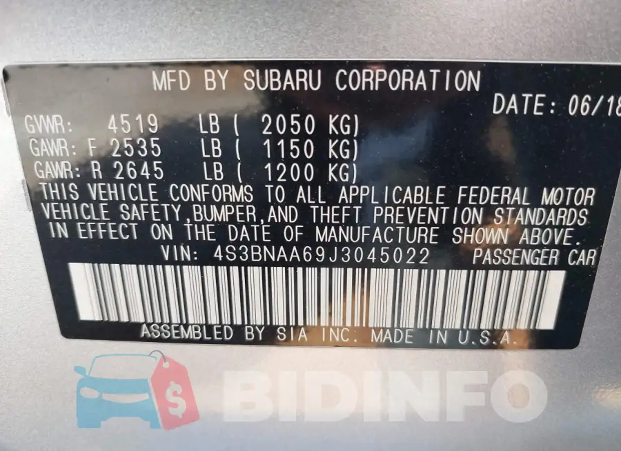 4S3BNAA69J3045022 Photo# 9