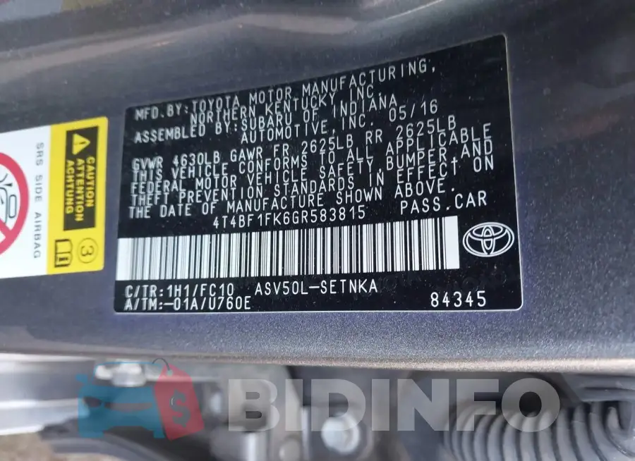 4T4BF1FK6GR583815 Photo# 9