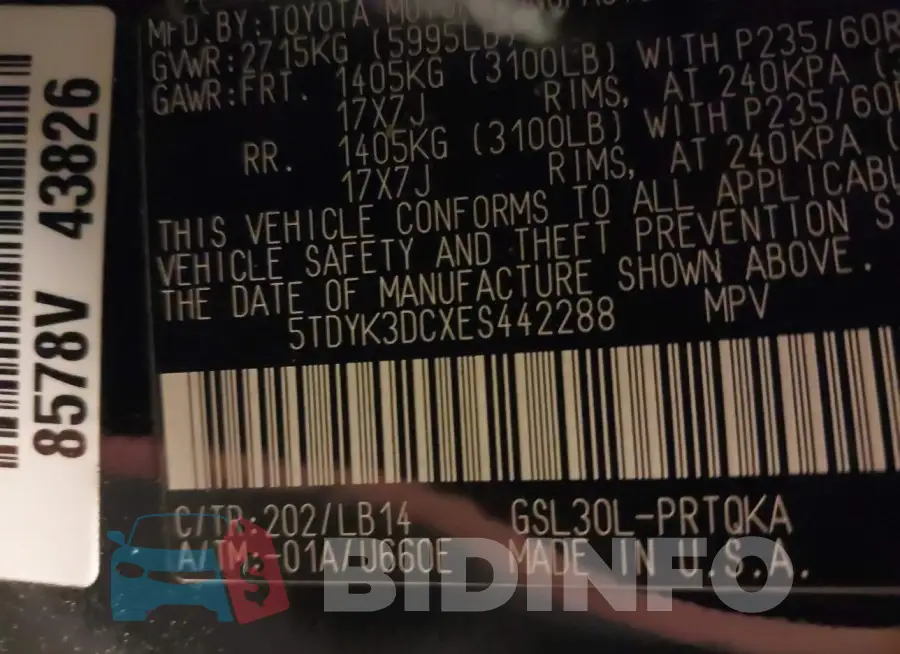 5TDYK3DCXES442288 Photo# 9