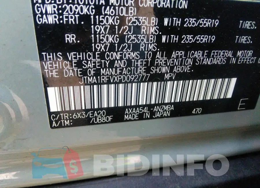 JTMA1RFVXPD092777 Photo# 9
