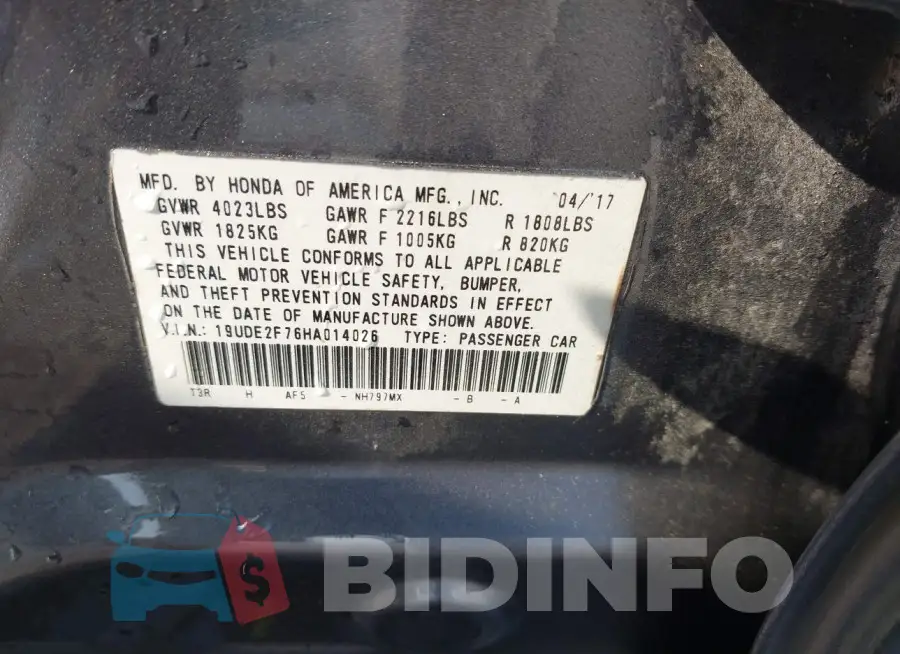 19UDE2F76HA014026 Photo# 9