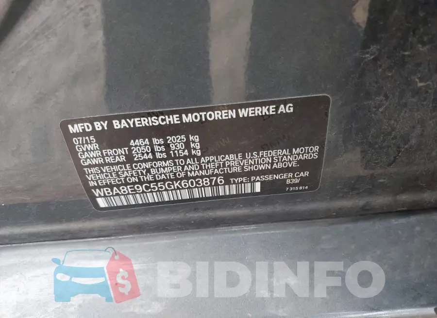 WBA8E9C55GK603876 Photo# 9