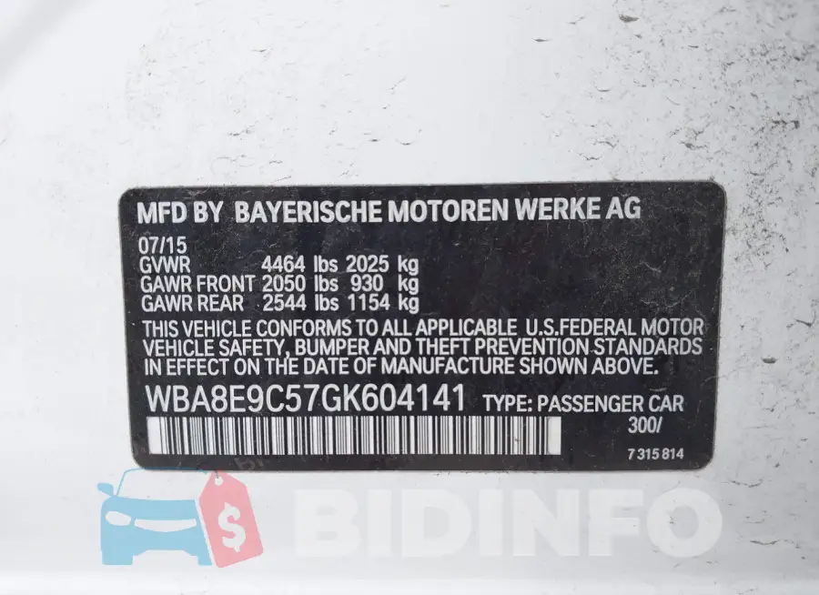 WBA8E9C57GK604141 Photo# 9