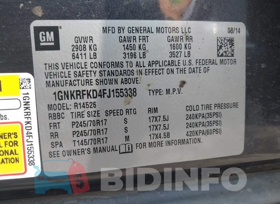 1GNKRFKD4FJ155338 Photo# 9