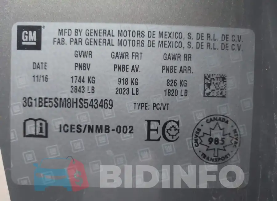3G1BE5SM8HS543469 Photo# 9
