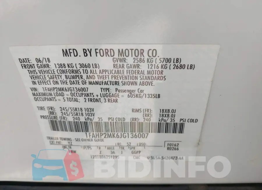 1FAHP2MK6JG136007 Photo# 9