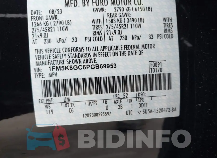 1FM5K8GC6PGB69953 Photo# 9