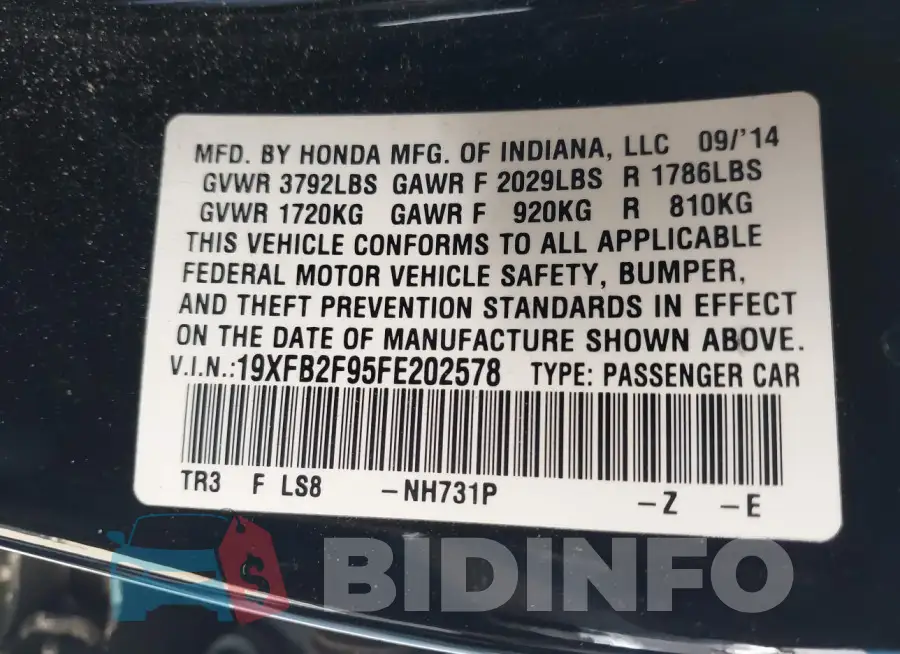 19XFB2F95FE202578 Photo# 9