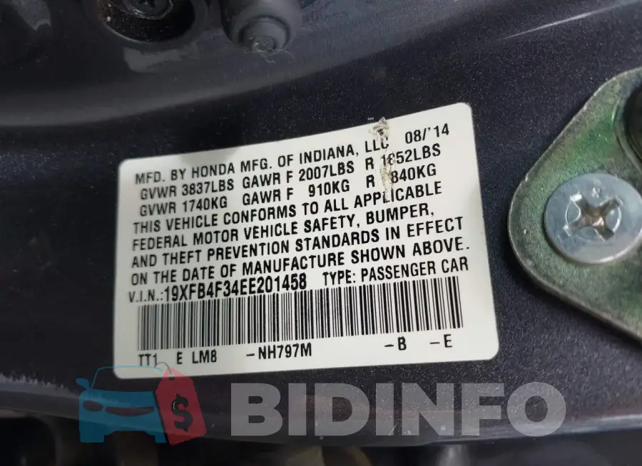 19XFB4F34EE201458 Photo# 9