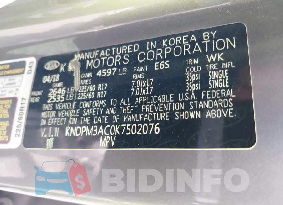 KNDPM3AC0K7502076 Photo# 9