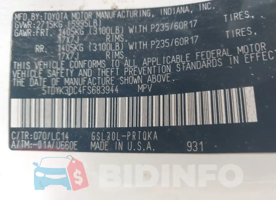 5TDYK3DC4FS683944 Photo# 9