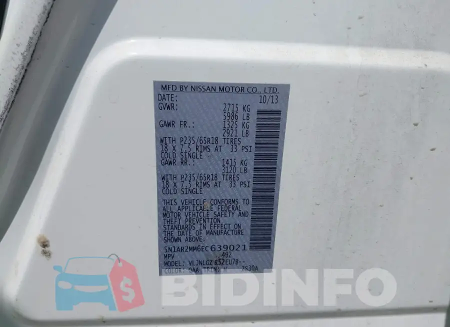 5N1AR2MM6EC639021 Photo# 9