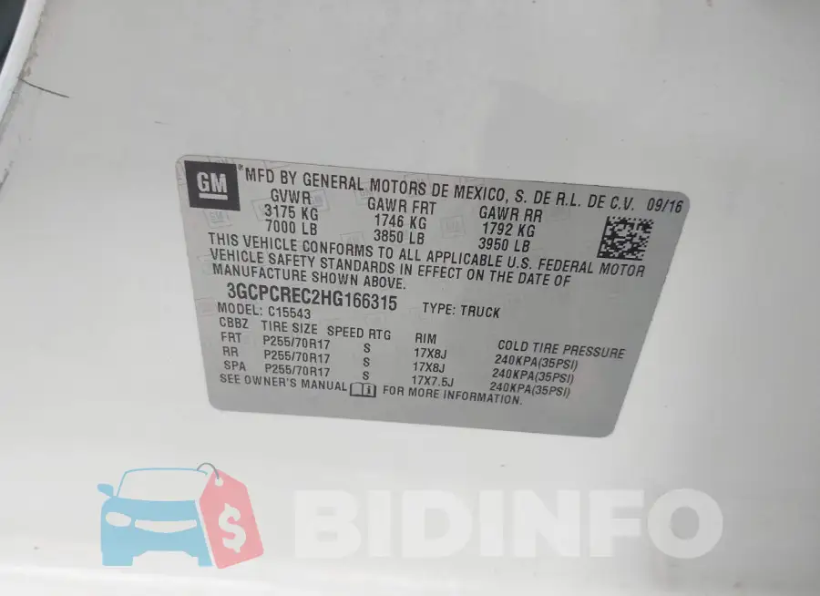 3GCPCREC2HG166315 Photo# 9