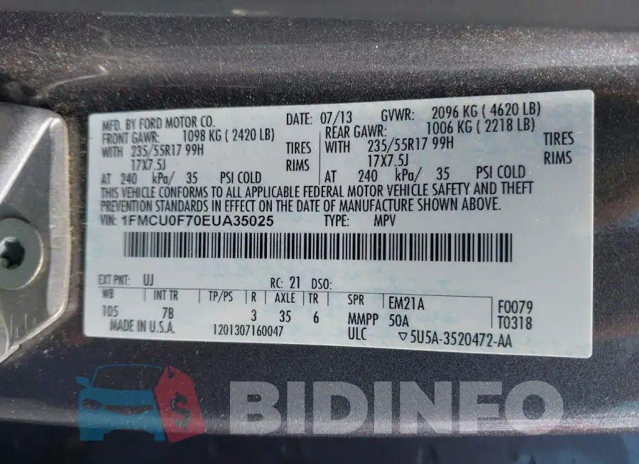 1FMCU0F70EUA35025 Photo# 9