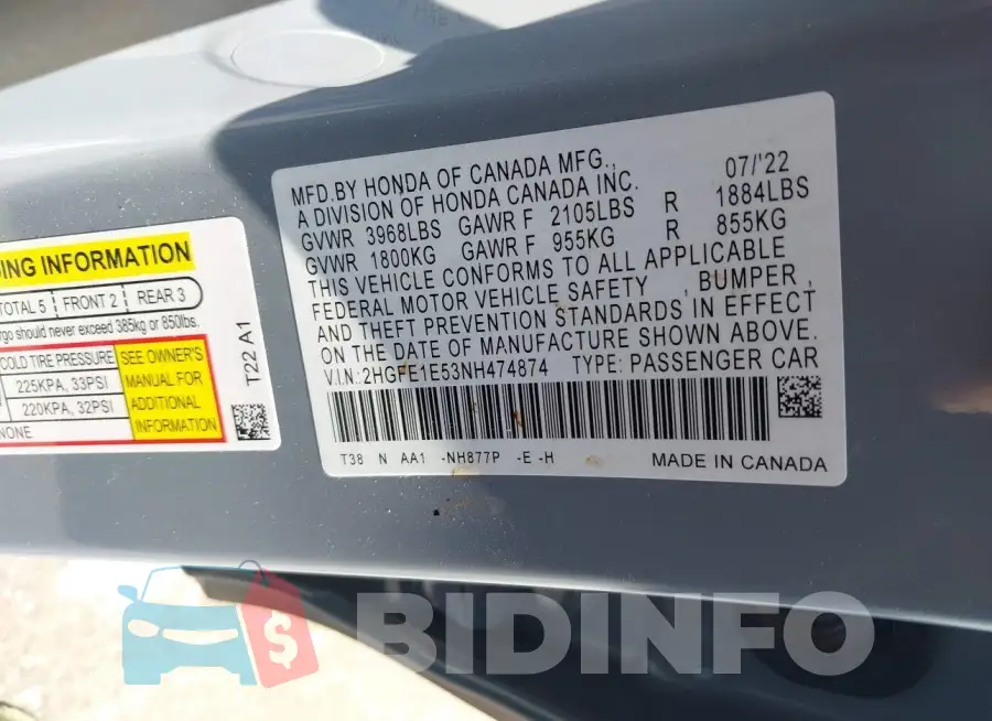 2HGFE1E53NH474874 Photo# 9