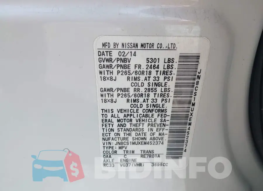 JN8CS1MUXEM452374 Photo# 9