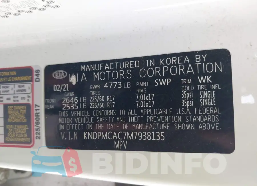 KNDPMCAC7M7938135 Photo# 9