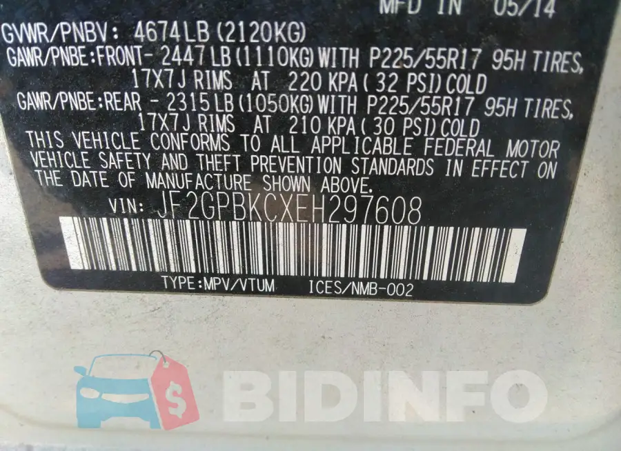 JF2GPBKCXEH297608 Photo# 9