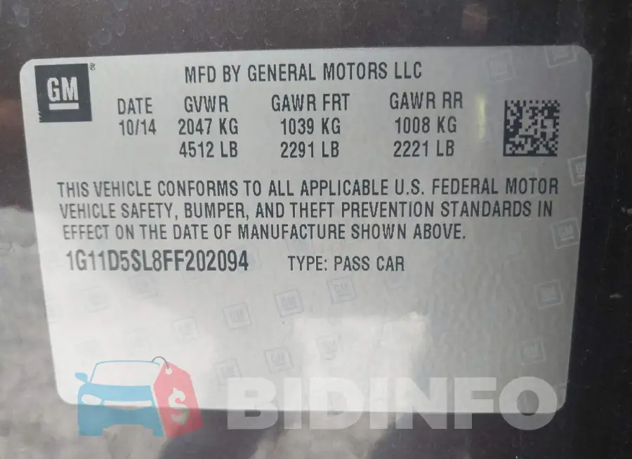 1G11D5SL8FF202094 Photo# 9