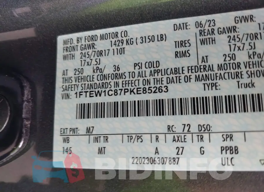 1FTEW1C87PKE85263 Photo# 9