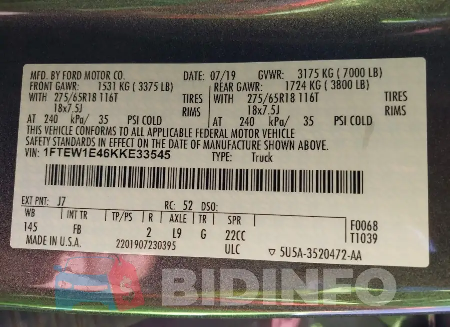 1FTEW1E46KKE33545 Photo# 9
