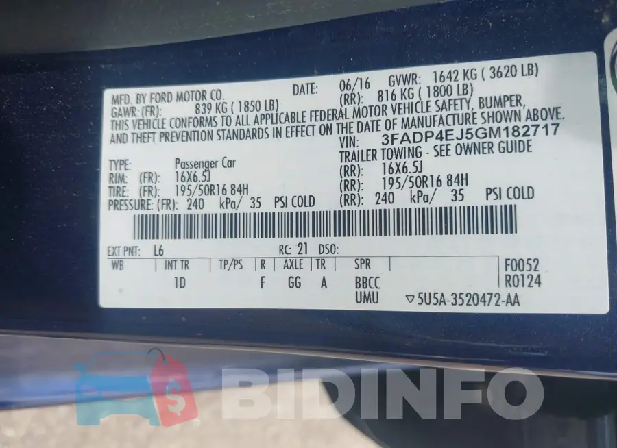 3FADP4EJ5GM182717 Photo# 9