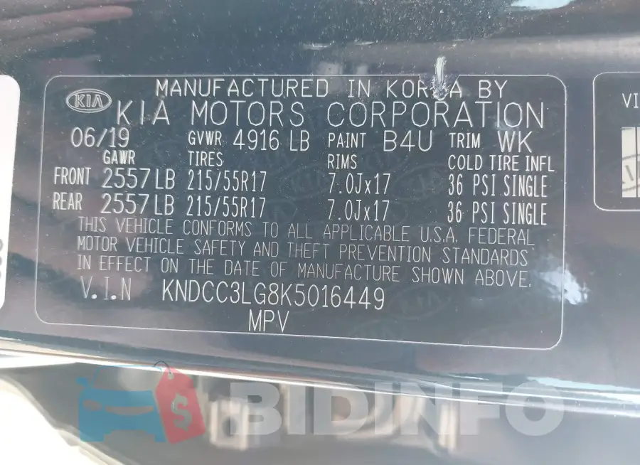 KNDCC3LG8K5016449 Photo# 9