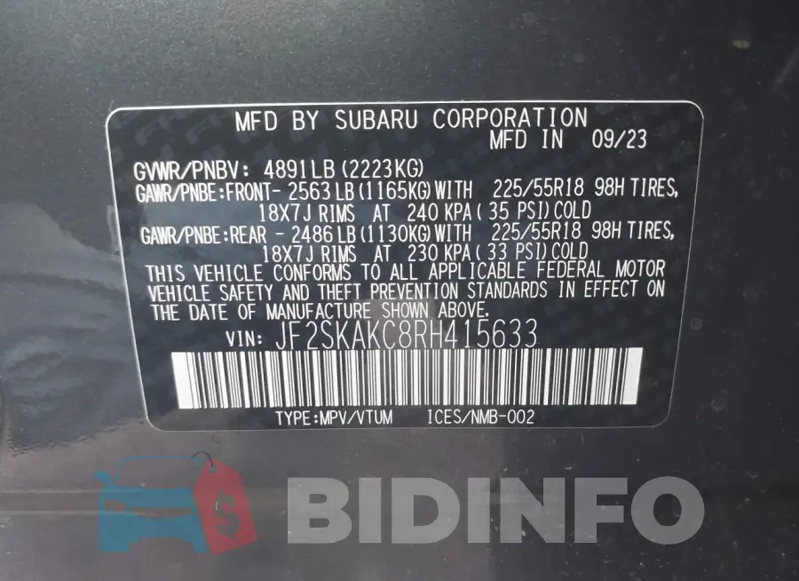 JF2SKAKC8RH415633 Photo# 9