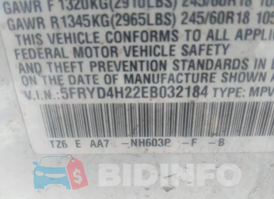 5FRYD4H22EB032184 Photo# 9