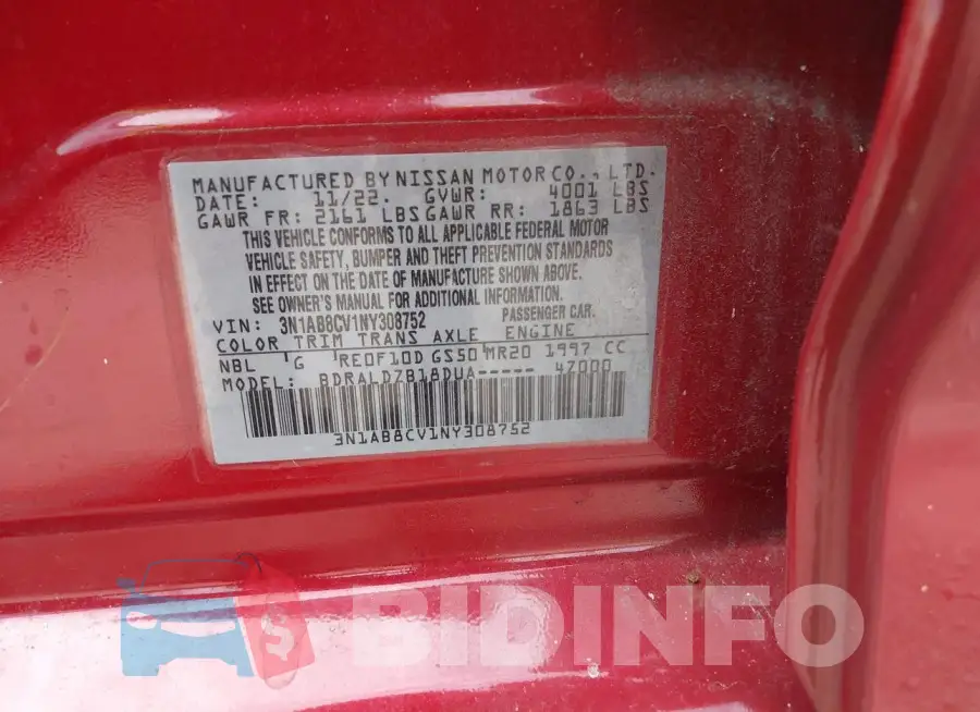 3N1AB8CV1NY308752 Photo# 9