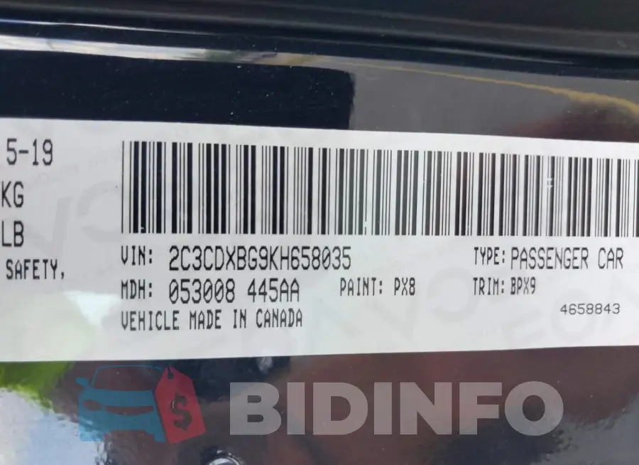 2C3CDXBG9KH658035 Photo# 9