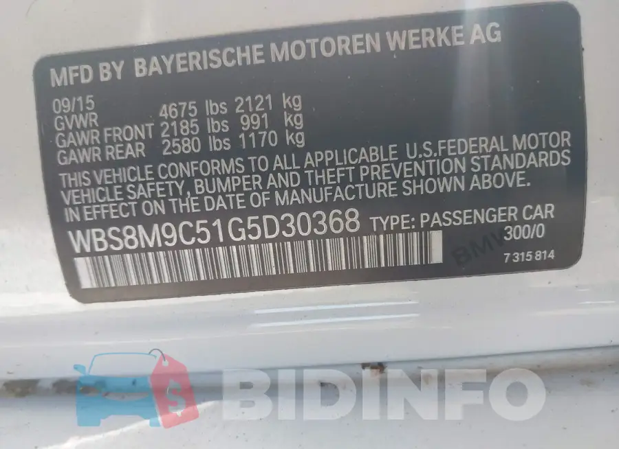 WBS8M9C51G5D30368 Photo# 9