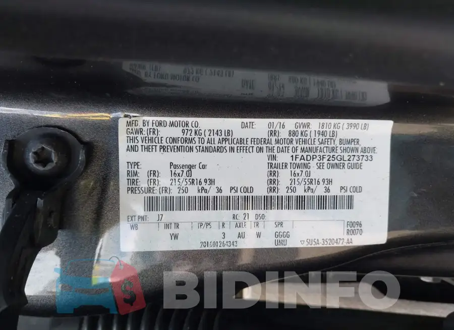 1FADP3F25GL273733 Photo# 9
