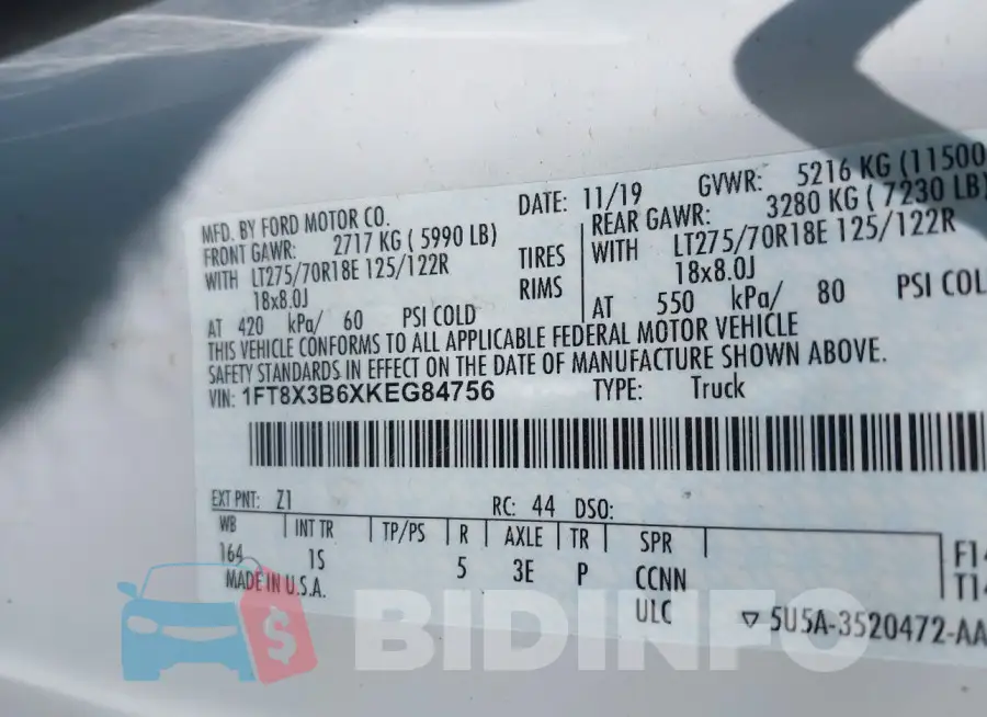 1FT8X3B6XKEG84756 Photo# 9