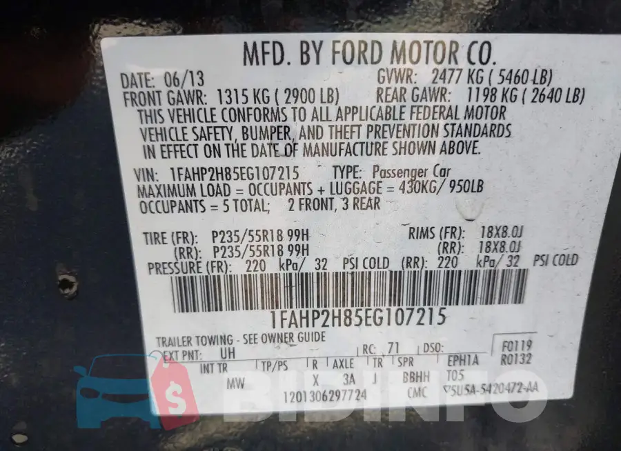 1FAHP2H85EG107215 Photo# 9