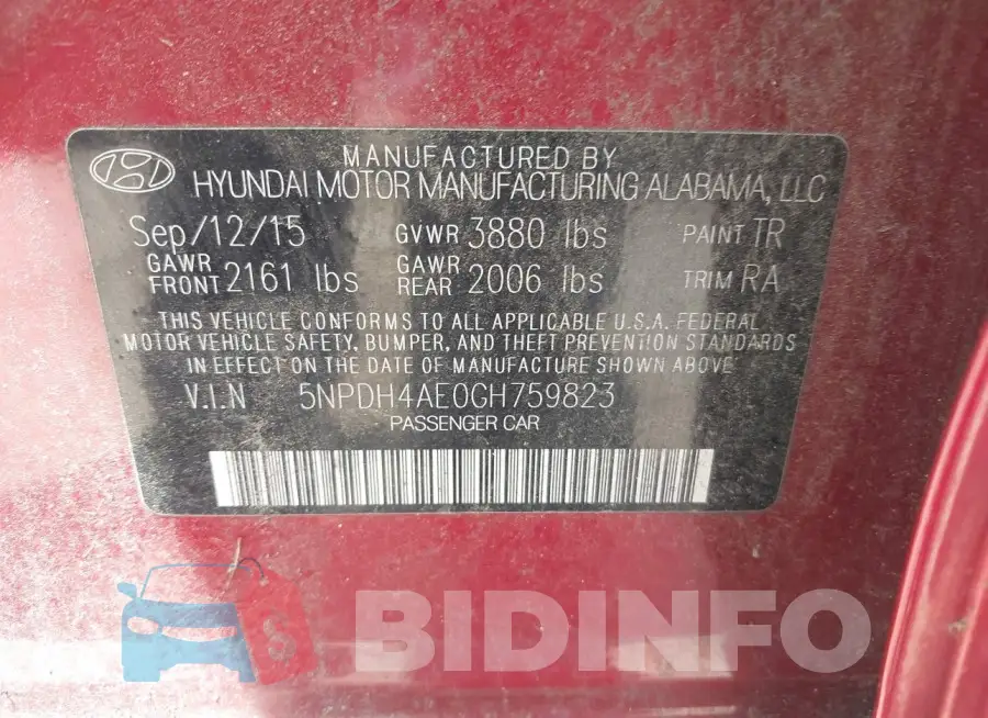 5NPDH4AE0GH759823 Photo# 9