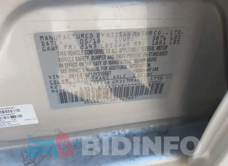 3N1AB7AP1JY319887 Photo# 9