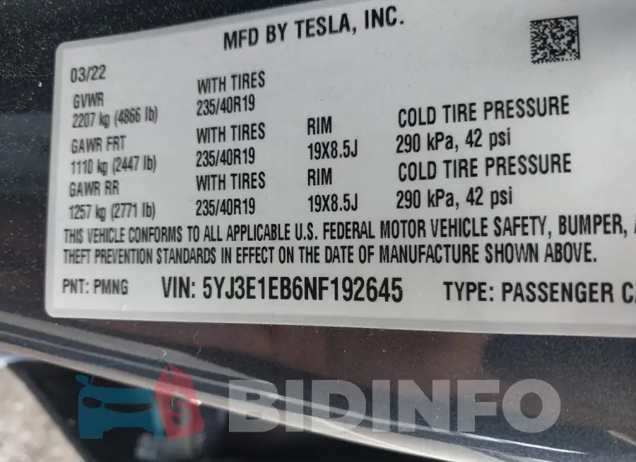 5YJ3E1EB6NF192645 Photo# 9