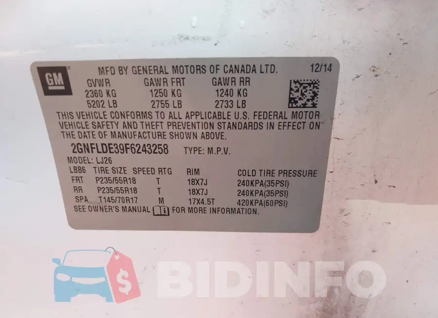 2GNFLDE39F6243258 Photo# 9