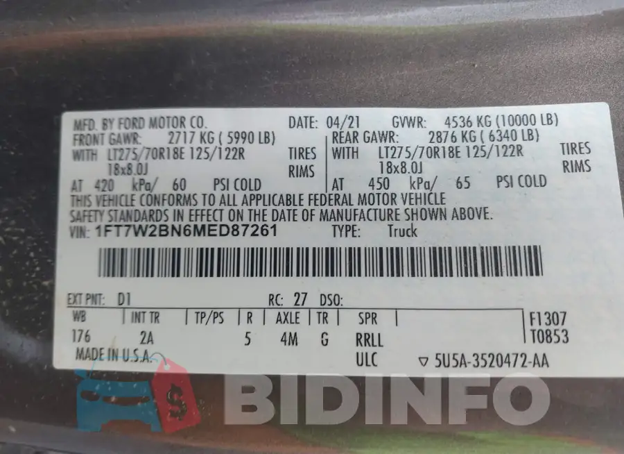 1FT7W2BN6MED87261 Photo# 9