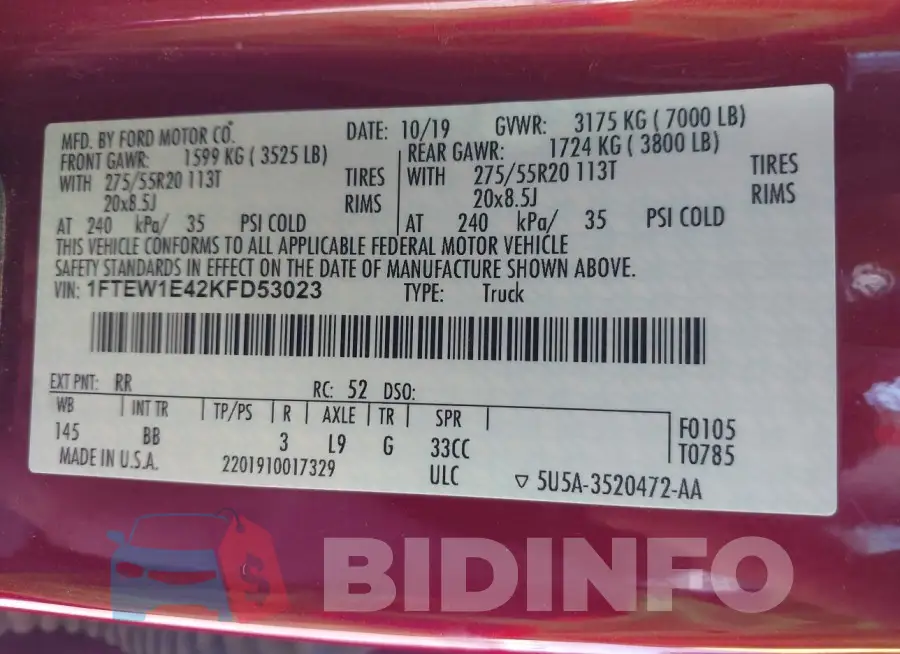 1FTEW1E42KFD53023 Photo# 9