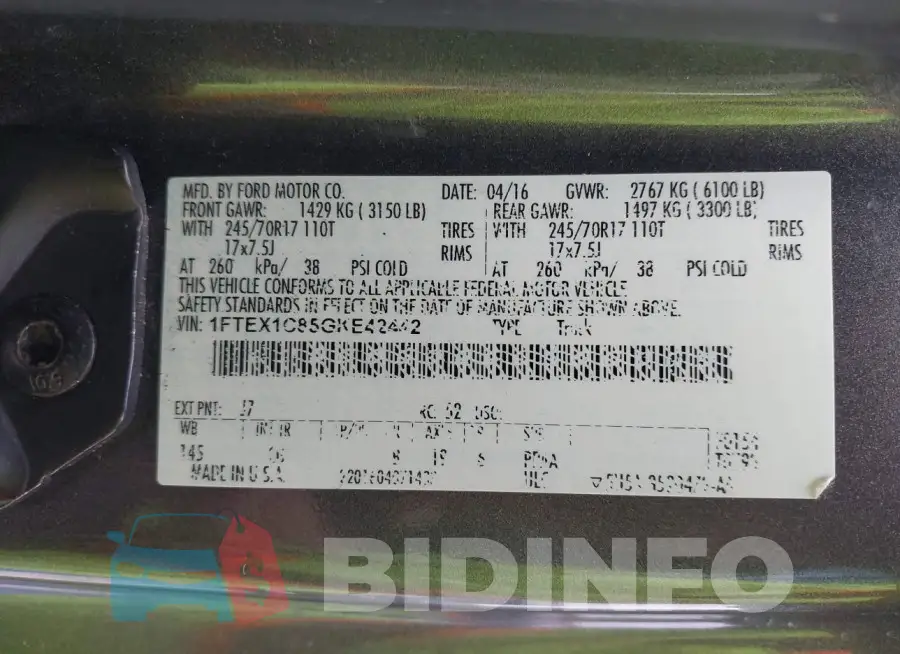 1FTEX1C85GKE42442 Photo# 17