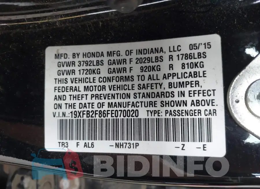 19XFB2F86FE070020 Photo# 9