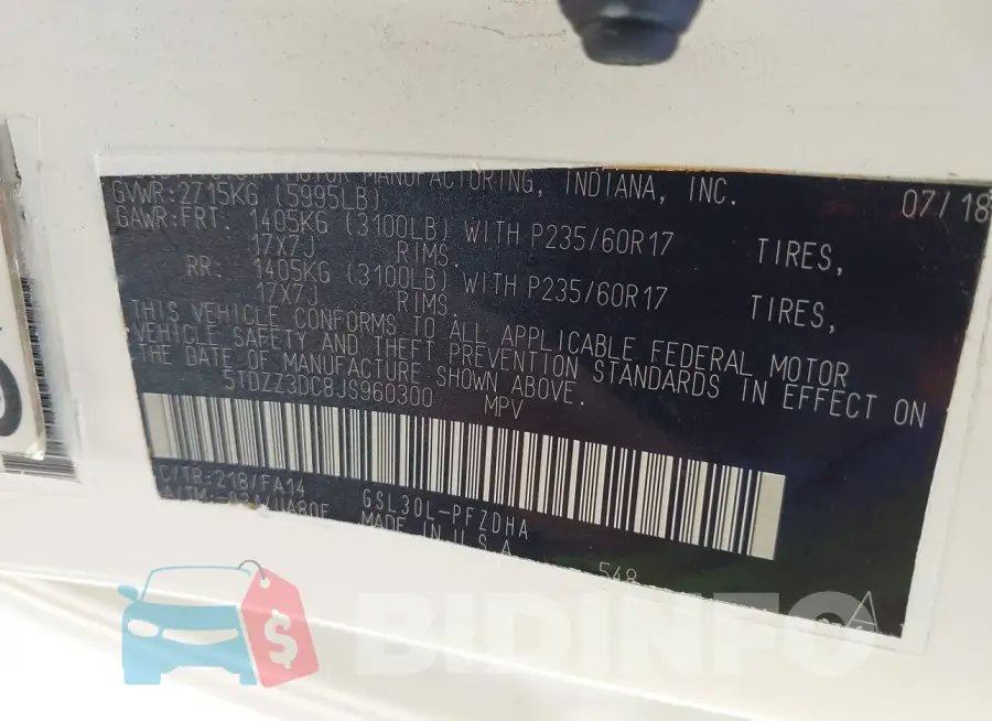 5TDZZ3DC8JS960300 Photo# 9