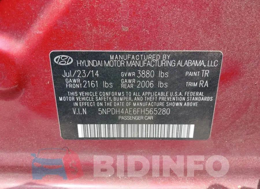 5NPDH4AE6FH565280 Photo# 9