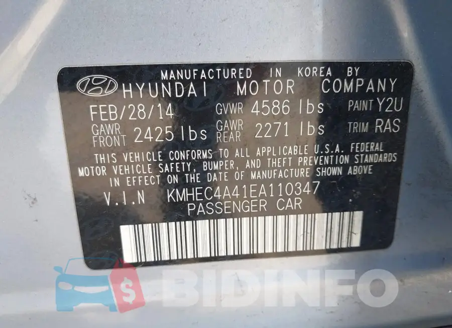 KMHEC4A41EA110347 Photo# 9