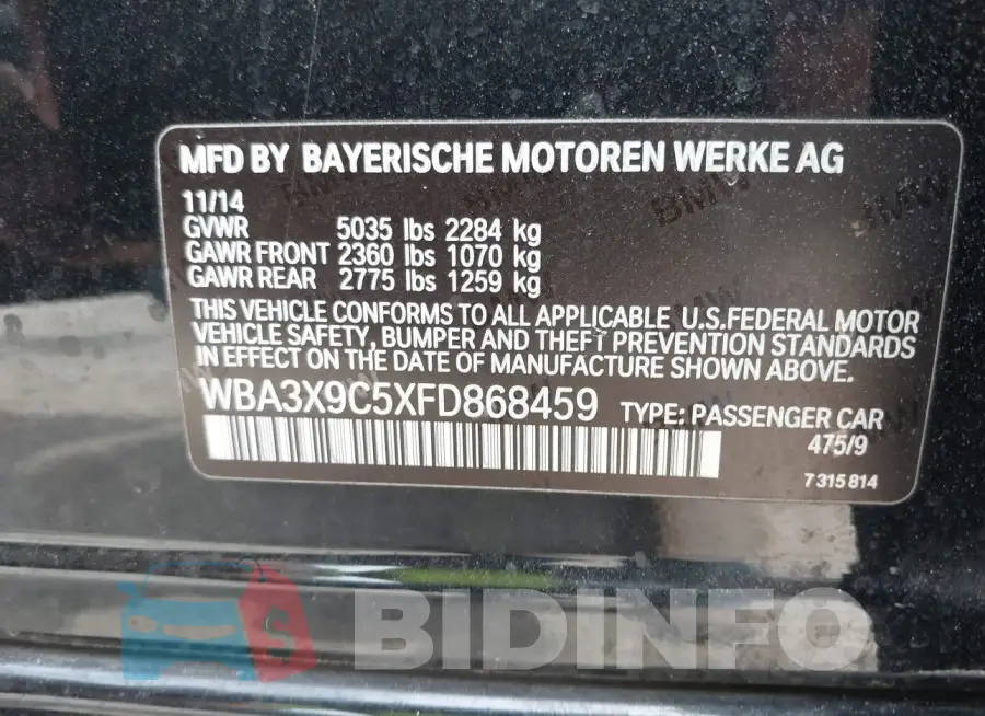 WBA3X9C5XFD868459 Photo# 9