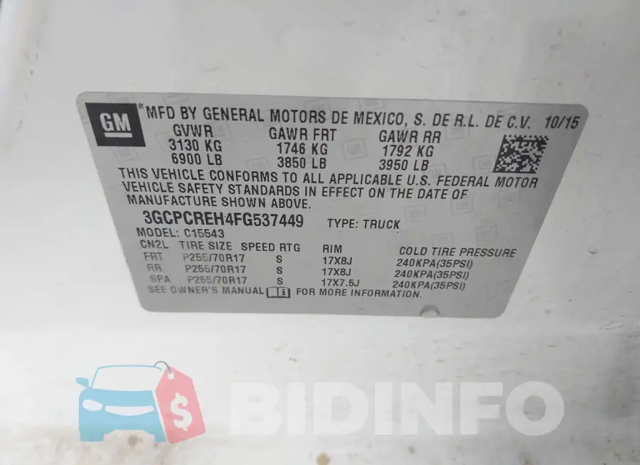 3GCPCREH4FG537449 Photo# 9