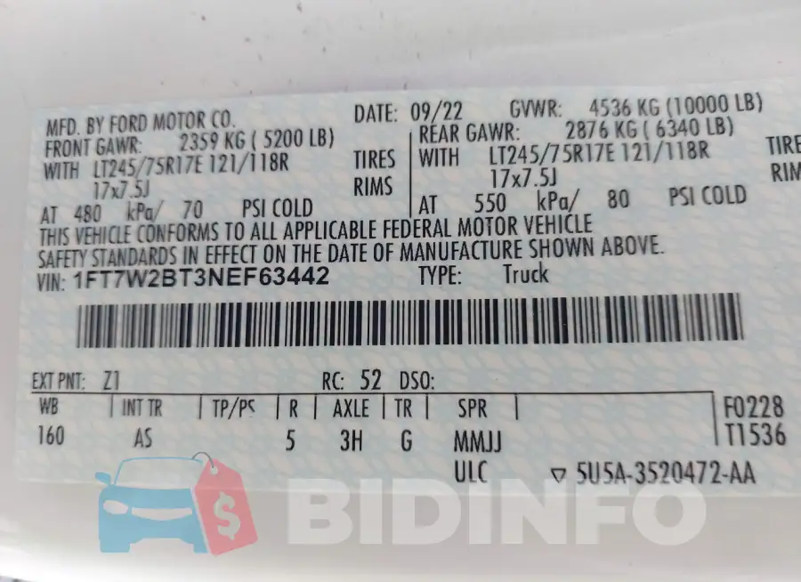 1FT7W2BT3NEF63442 Photo# 9